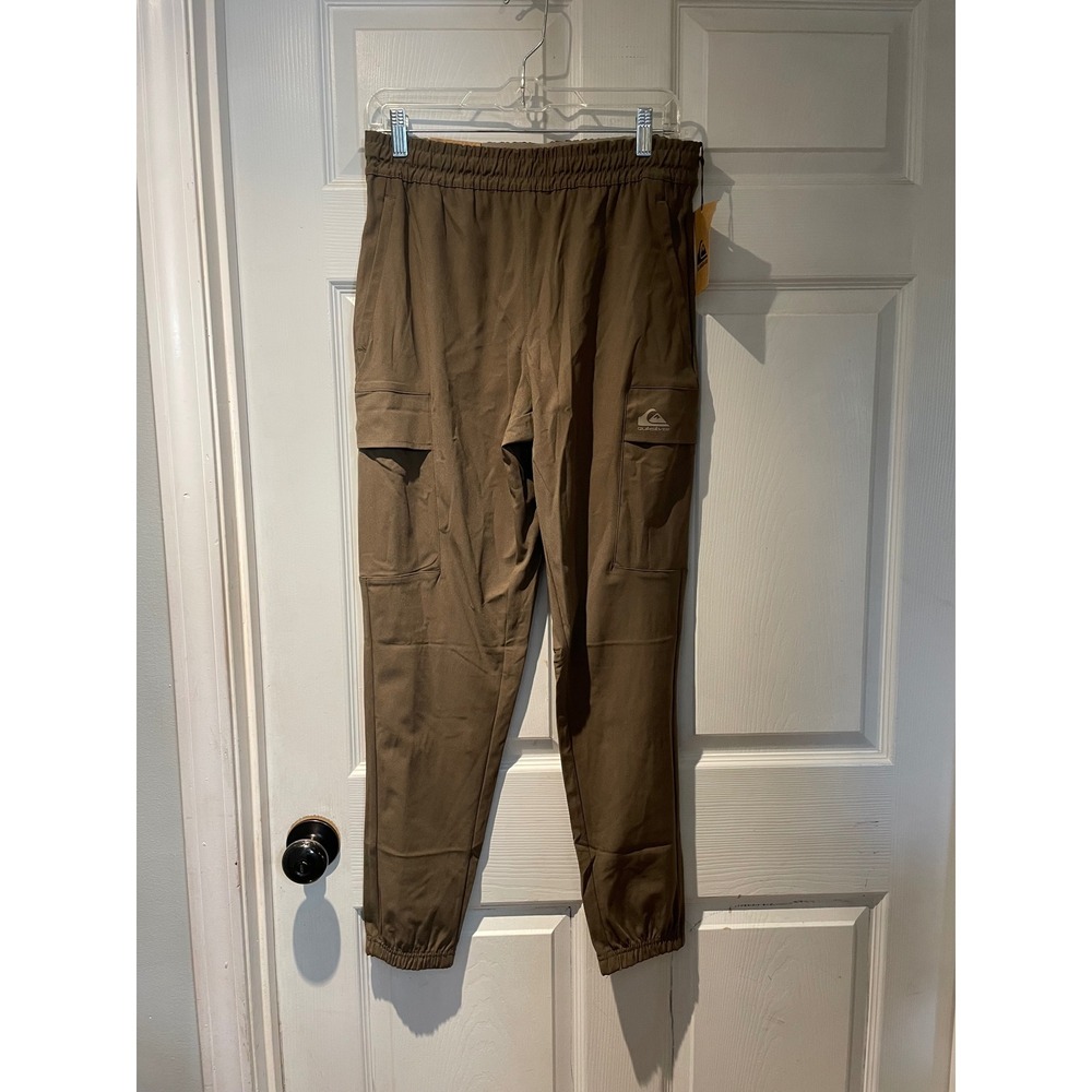 Quiksilver Mens Cargo Jogger Pants Brown Elastic Waist Tapered Regular Fit S NWT